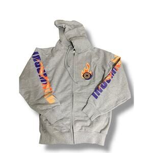 New Rave Insomniac Fire Ball Heather Grey Full Zip Up Hoodie Men’s Sz L